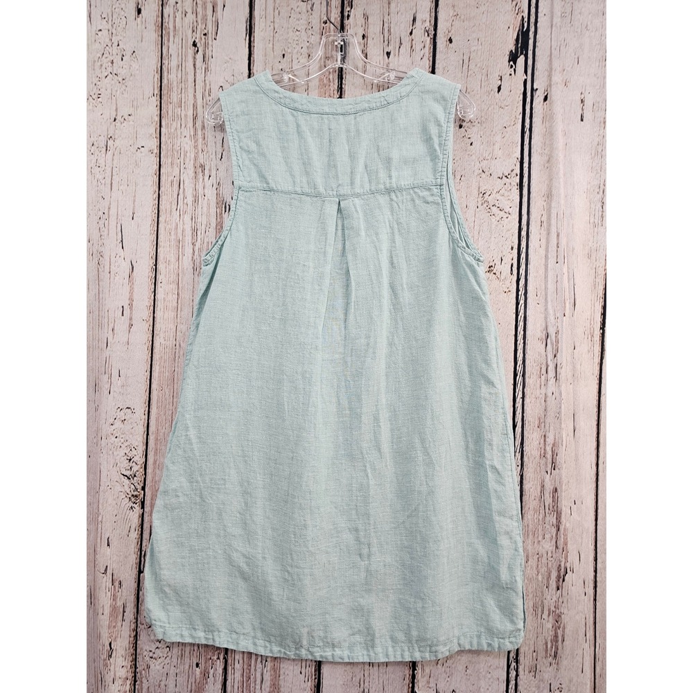 Nicole Miller 100% Linen Tunic Women XL Mint Green V-Neck Sleeveless Side Button - Picture 4 of 5